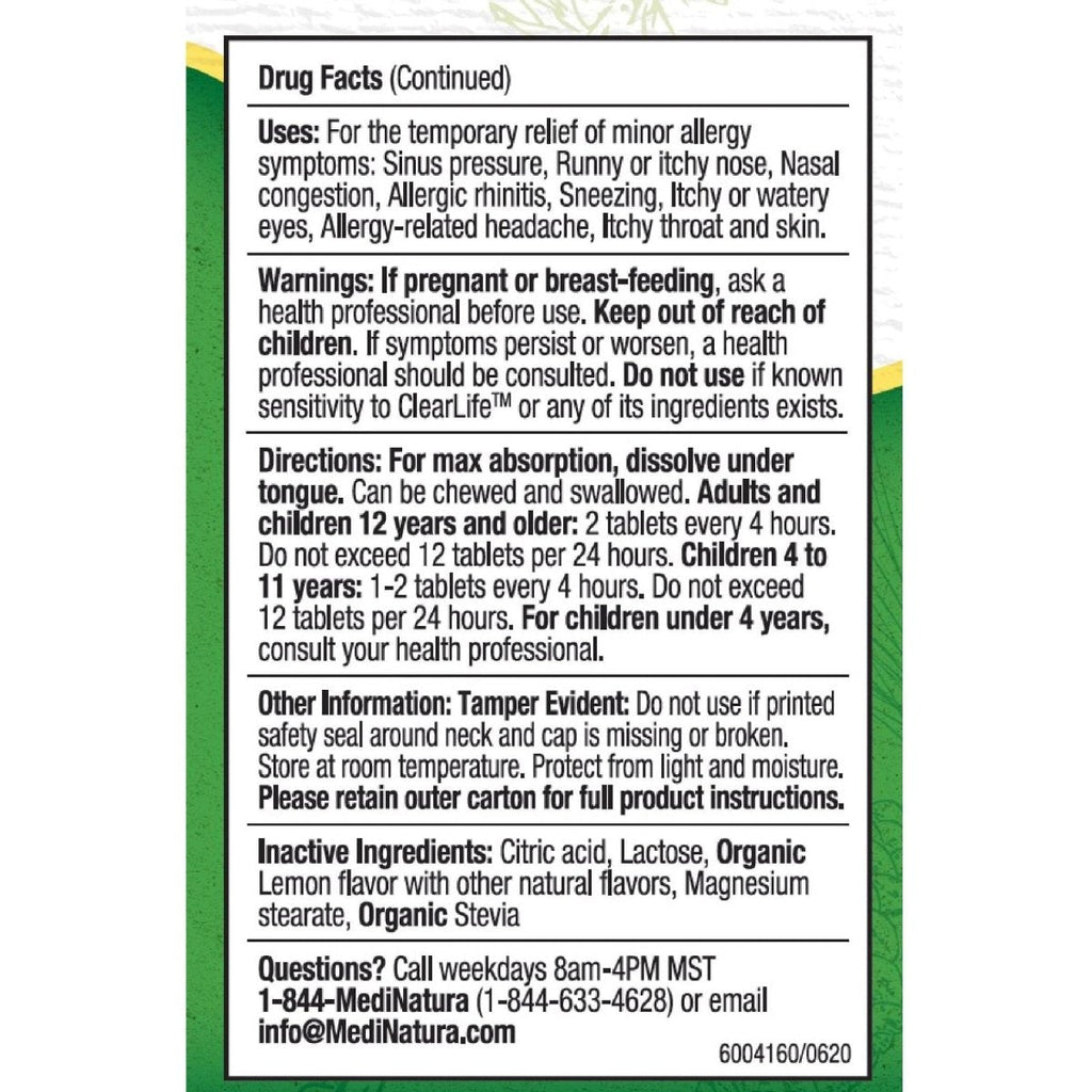 Medinatura ClearLife Allergy Extra Strength 60 Tablets
