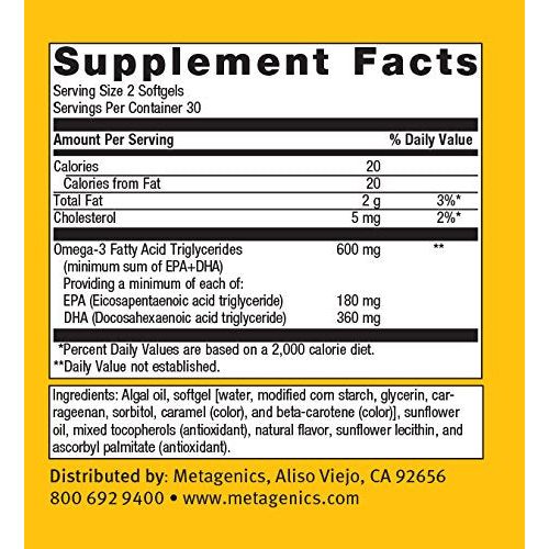 Metagenics OmegaGenics Algae EPA-DHA 300 Dietary Supplement, 60 Count