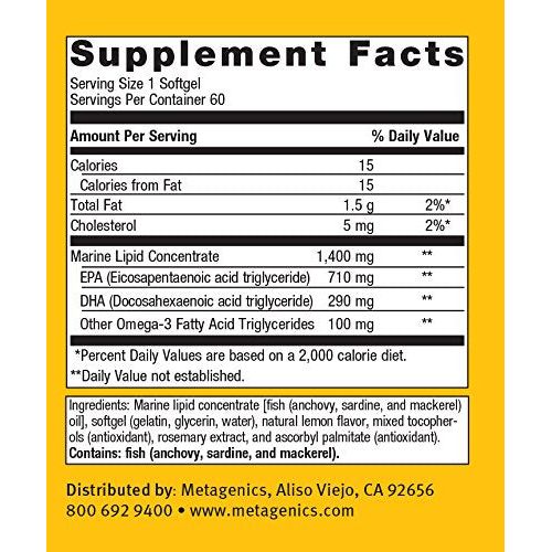 Metagenics OmegaGenics EPA-DHA 1000mg - Daily Omega 3 Fish Oil Supplement to Support Cardiovascular, Musculoskeletal and Immune System Health - 60 Count