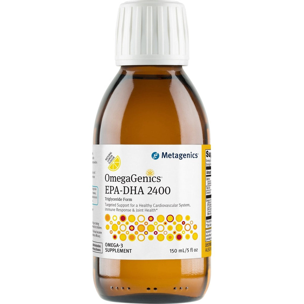 Metagenics OmegaGenics EPA DHA 2400 Liquid Omega 3 Fish Oil Daily Supplement to Help Support Cardiovascular Health and Immune Function - Lemon Flavor, 5 fl oz, 30 Servings