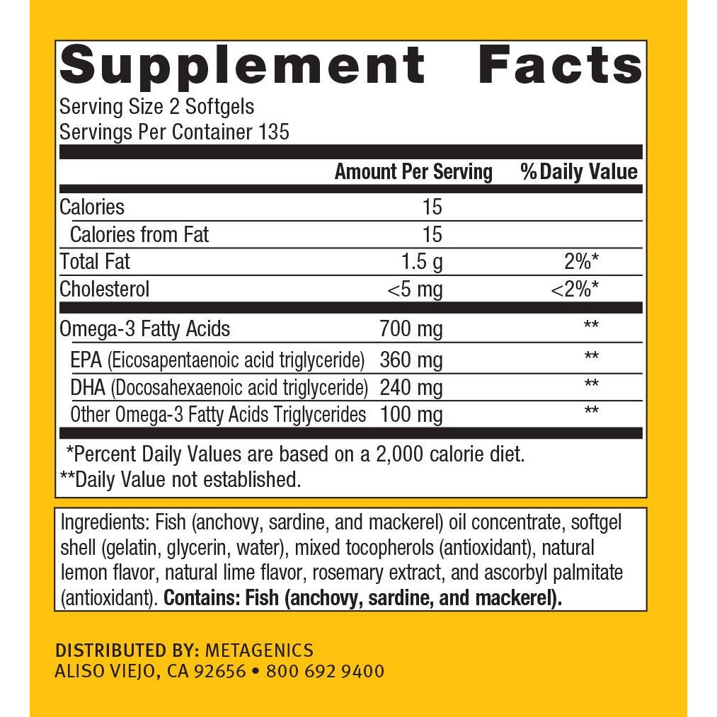 Metagenics OmegaGenics EPA-DHA 300mg - Daily Omega 3 Fish Oil Supplement to Support Cardiovascular, Musculoskeletal and Immune System Health - 270 Softgels
