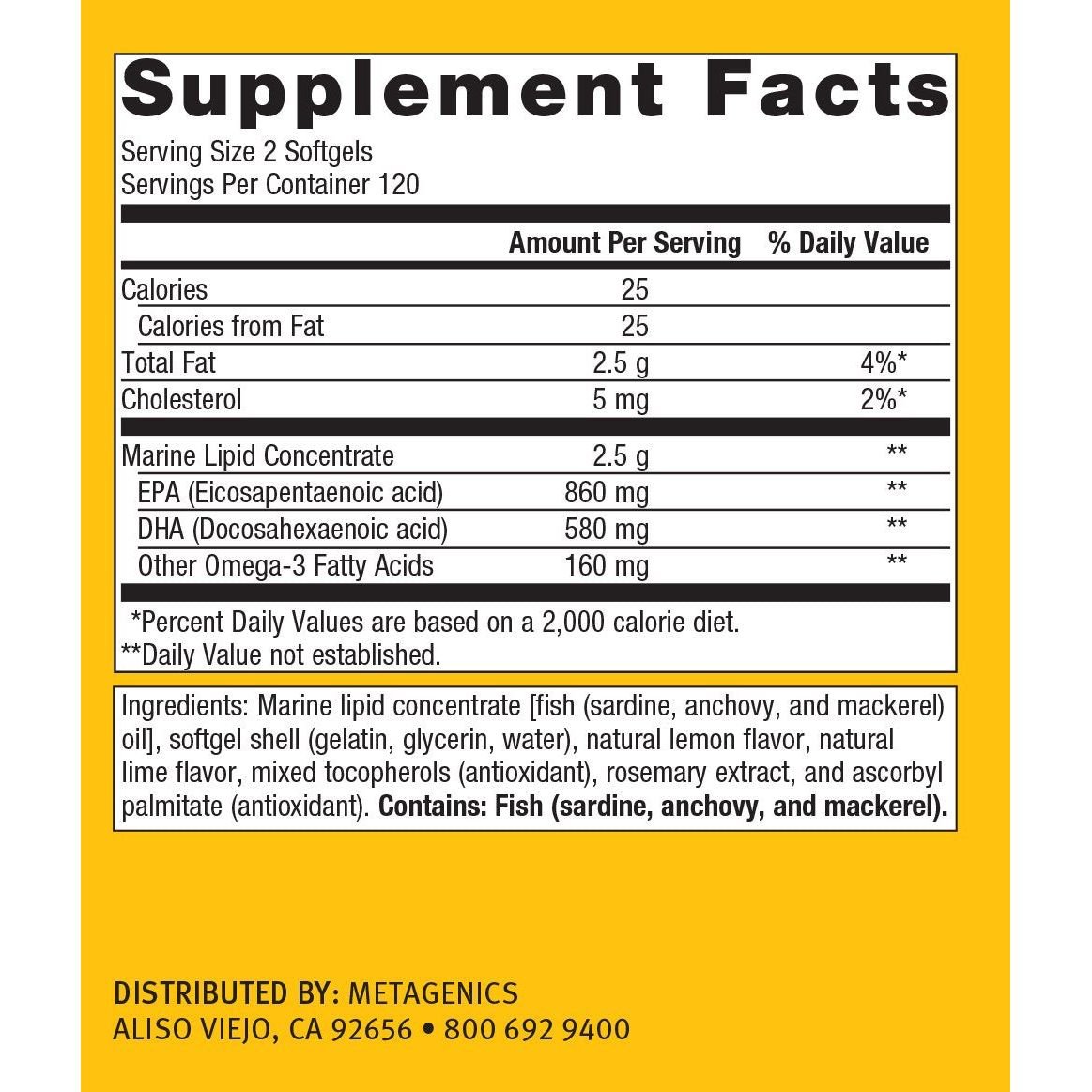 Metagenics OmegaGenics EPA-DHA 720mg Nutritional Supplement Daily Omega 3 Fish Oil Supplement to Support Cardiovascular Softgel - 240 Count