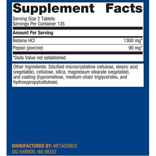 Metagenics SpectraZyme Metagest Supplement with Betaine HCL and Pepsin to Help Stomach Acid Support - 90 Tablets