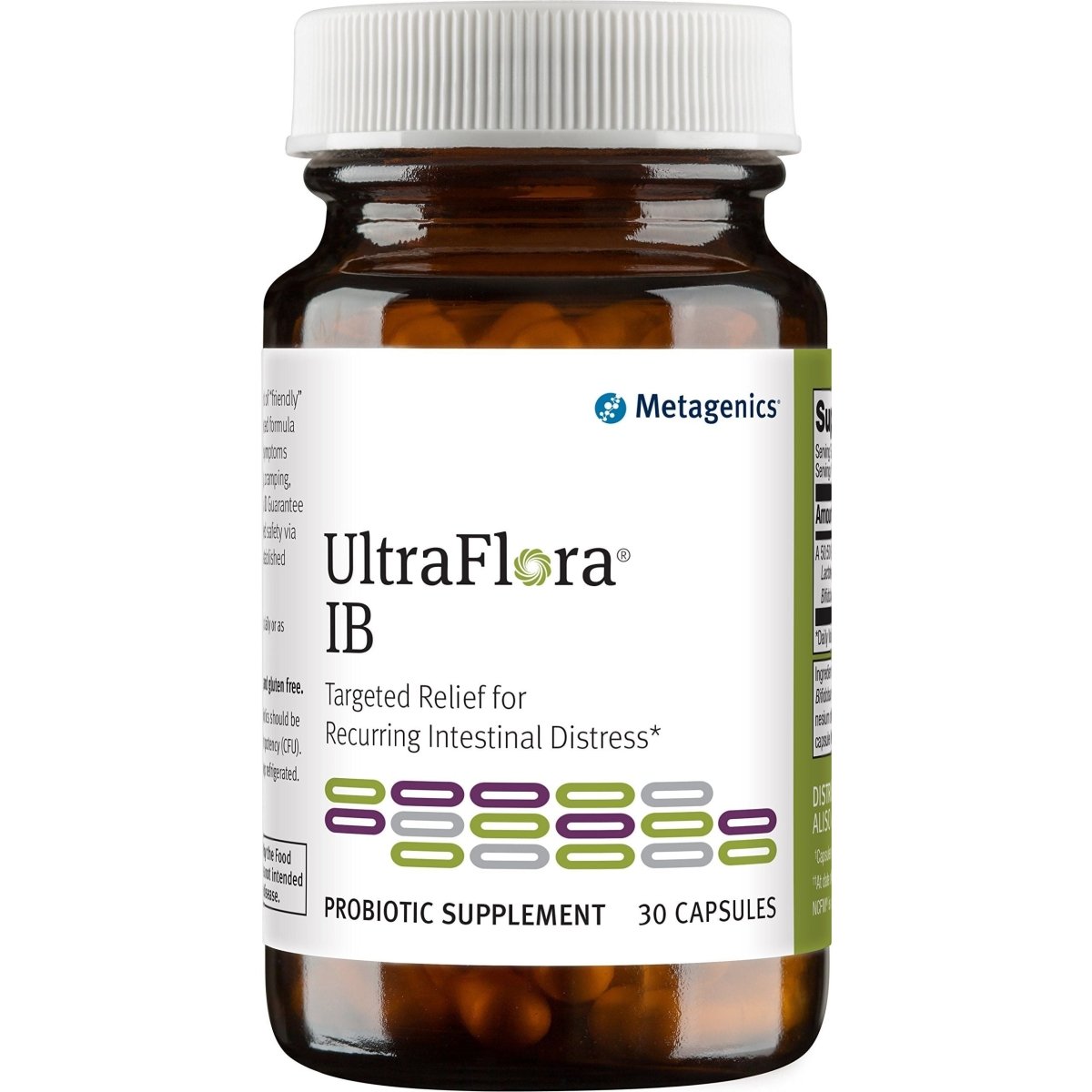 Metagenics UltraFlora IB Daily Probiotic Supplement with Targeted Relief for Recurring Intestinal Distress - 30 Capsules
