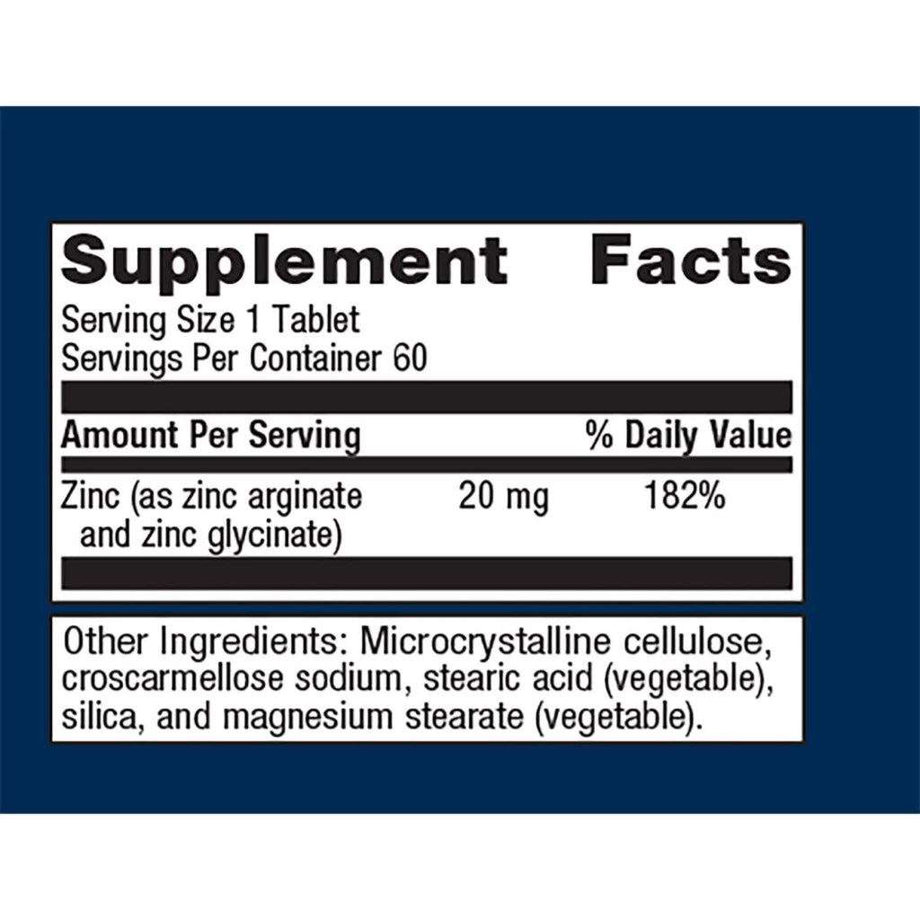 Metagenics Zinc AG, Highly Absorbable GI Friendly 20 mg Zinc Arginate and Zinc Glycinate Supplement - 60 Tablets