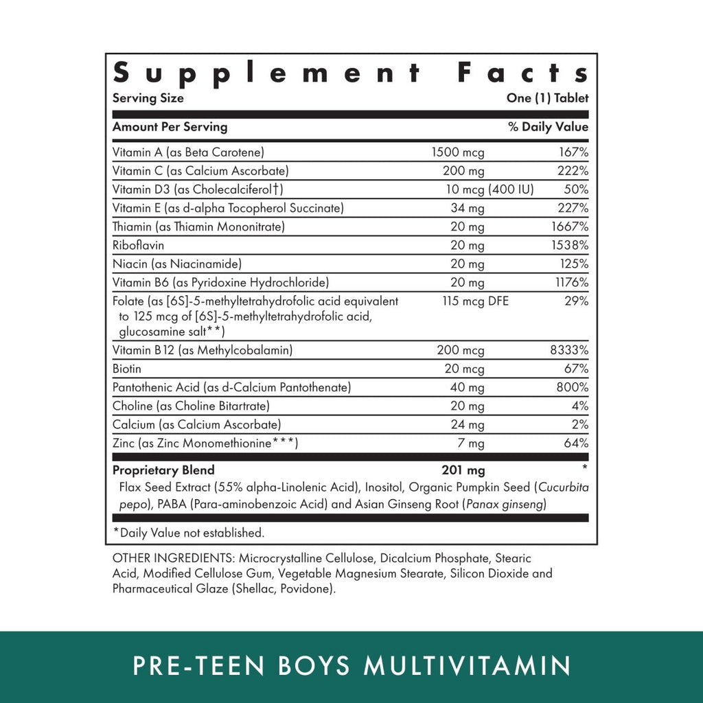 Michael's Naturopathic Programs - Pre-Teen Boys Daily Multi-Vitamin - 60 Vegetarian Tablets
