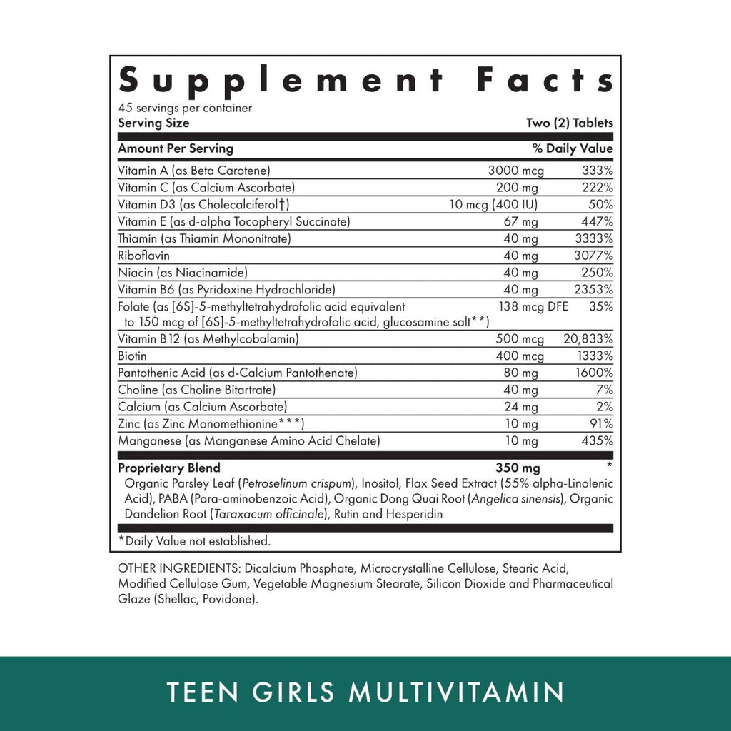 Michael's Naturopathic Programs - Teen Girls Tabs Daily Multi Vitamin - 90 Vegetarian Tablets