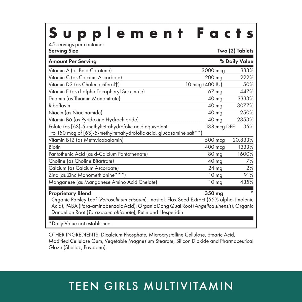 Michael's Naturopathic Programs - Teen Girls Tabs Daily Multi Vitamin - 90 Vegetarian Tablets