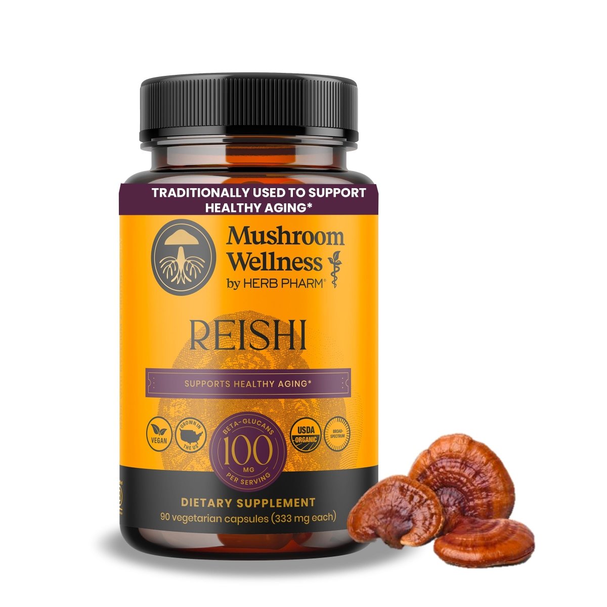 Mushroom Wellness Reishi: Organic Red Reishi Mushroom Capsules, Reishi Mushroom Powder Supplement, Immune Support, Traditional Nervous System Support & Cardiovascular Health, 90 Vegan Capsules