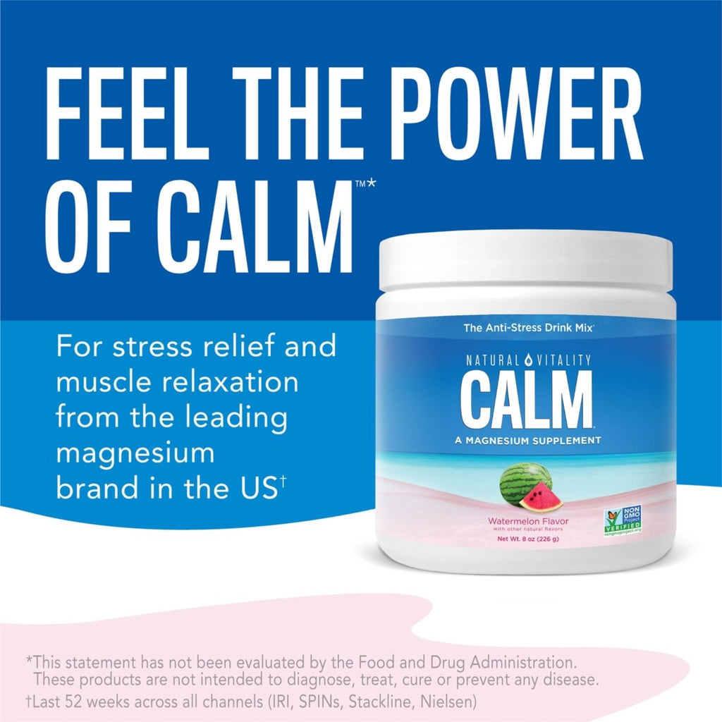 Natural Vitality Calm, Magnesium Supplement, Anti-Stress Drink Mix Powder, Original, Watermelon - 8 Ounce