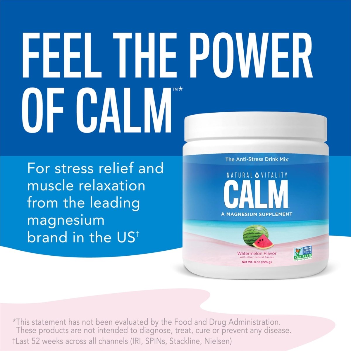 Natural Vitality Calm, Magnesium Supplement, Anti-Stress Drink Mix Powder, Original, Watermelon - 8 Ounce