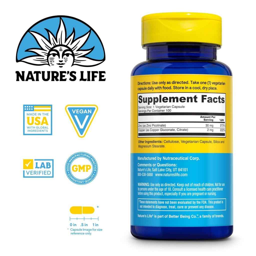 Nature's Life - Zinc 30 mg. - 100 Vegetarian Capsules