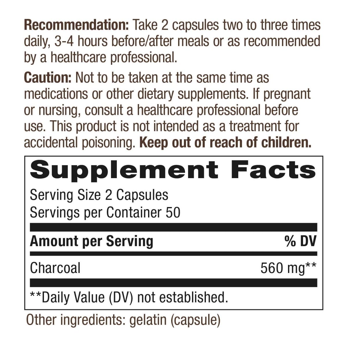Nature's Way Activated Charcoal Supplement Gluten-Free 100 Capsules