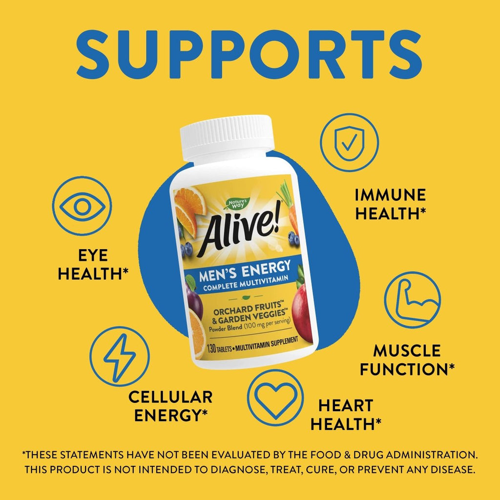 Nature's Way Alive! Complete Energy Multivitamin for Men, with High Potency B-Vitamins, Supports Cellular Energy*, 130 Tablets