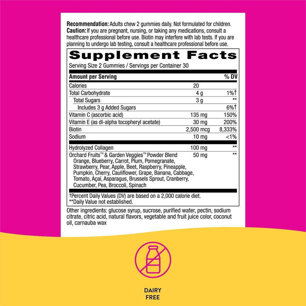 Nature's Way Alive! Hair, Skin & Nails Gummies, with Biotin and Collagen, Beauty Support*, 60 Strawberry Flavored Gummies