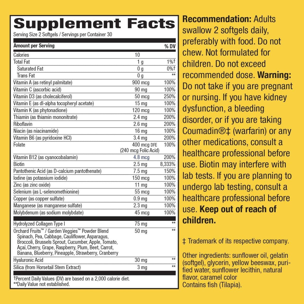 Nature's Way Alive! Hair, Skin & Nails Multivitamin with Biotin and Collagen, 60 Softgels