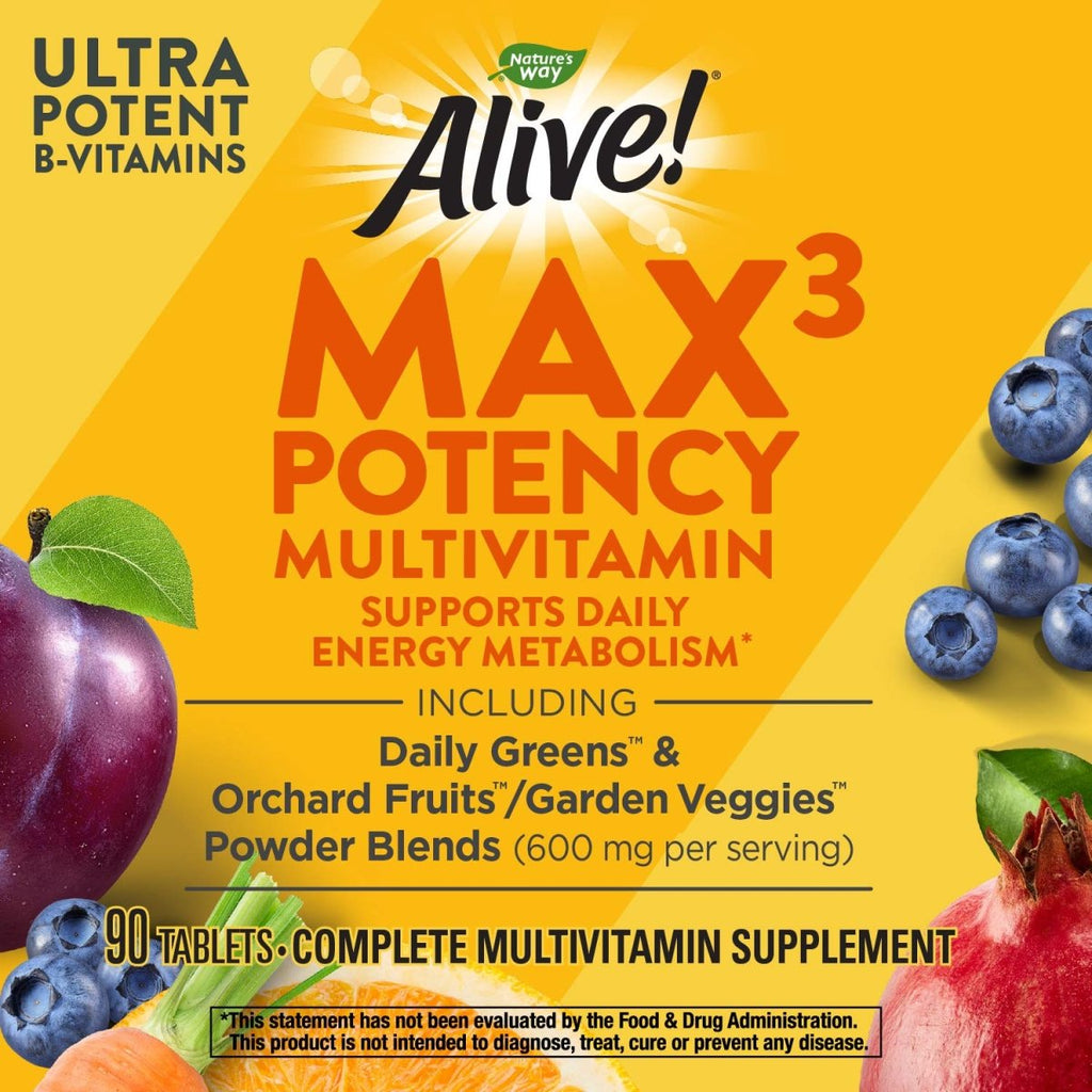 Nature's Way Alive! Max3 Potency Multivitamin, High Potency Antioxidants & B-vitamins to Support Daily Energy Metabolism*, 90 Tablets