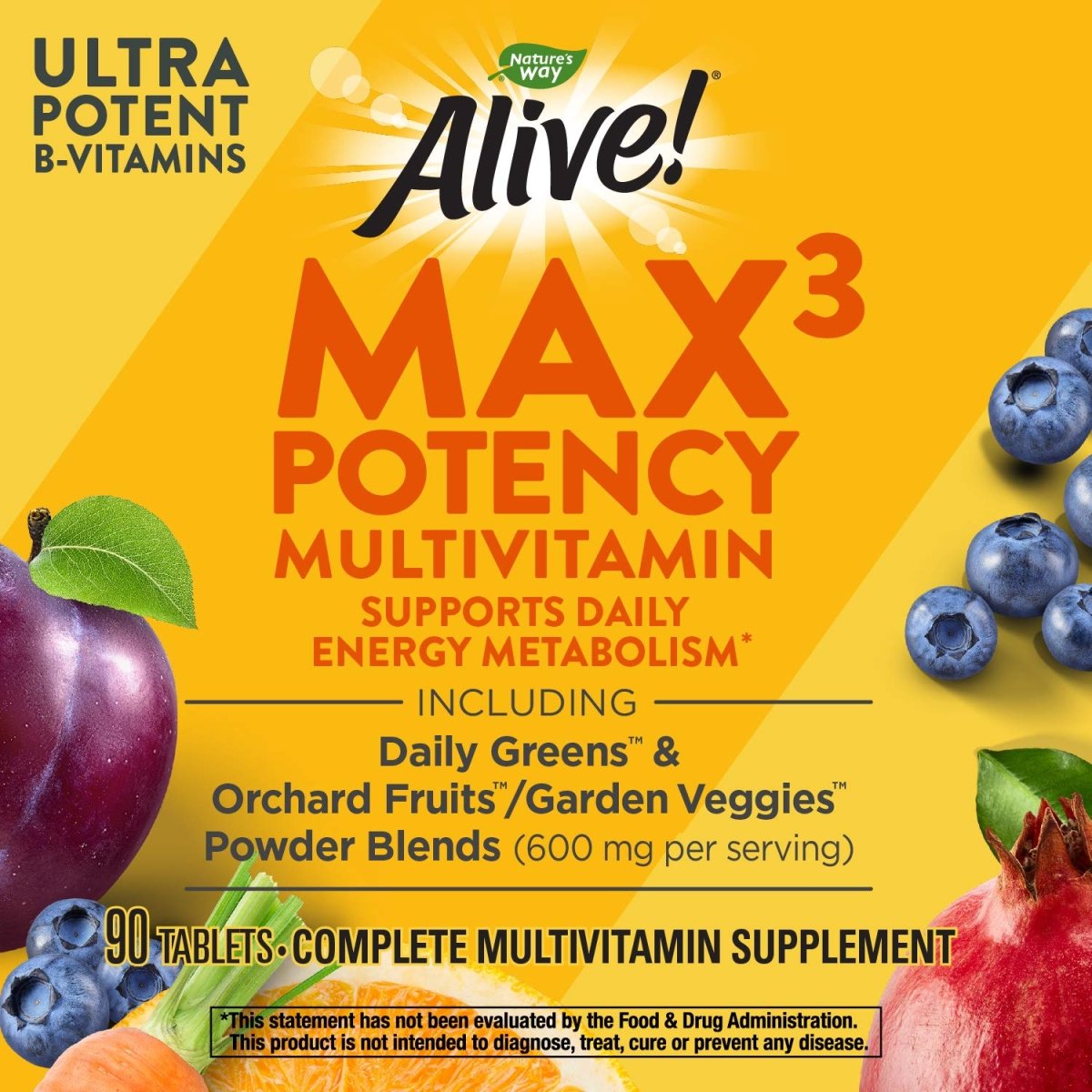 Nature's Way Alive! Max3 Potency Multivitamin, High Potency Antioxidants & B-vitamins to Support Daily Energy Metabolism*, 90 Tablets