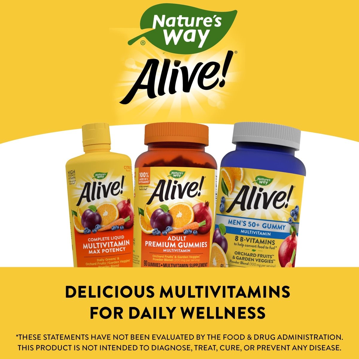 Nature?s Way Alive! Men?s 50+ Gummy Multivitamins, Supports Multiple Body Systems, Supports Cellular Energy, B-Vitamins, Gluten-Free, Vegetarian, Fruit Flavored, 60 Gummies