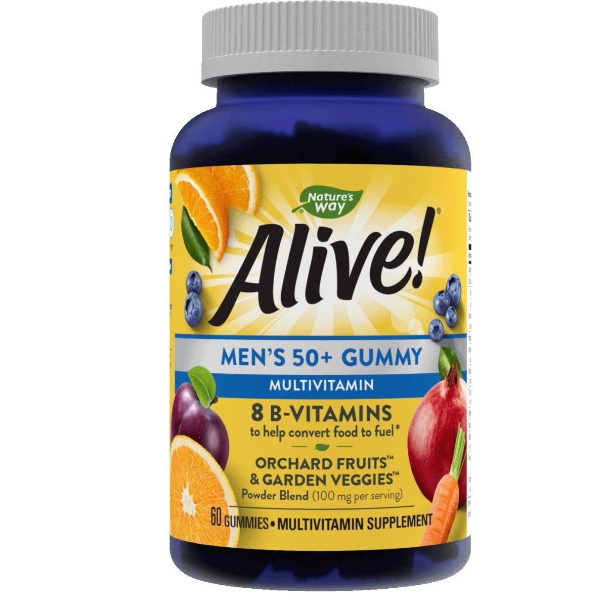 Nature?s Way Alive! Men?s 50+ Gummy Multivitamins, Supports Multiple Body Systems, Supports Cellular Energy, B-Vitamins, Gluten-Free, Vegetarian, Fruit Flavored, 60 Gummies