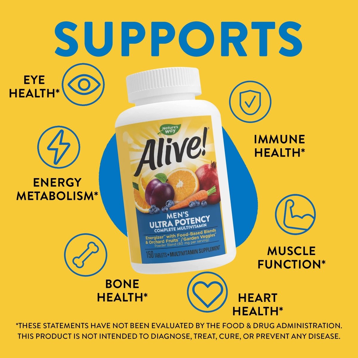 Nature's Way Alive! Men's Ultra Potency Complete Multivitamin, High Potency B-Vitamins, Energy Metabolism*, 150 Tablets