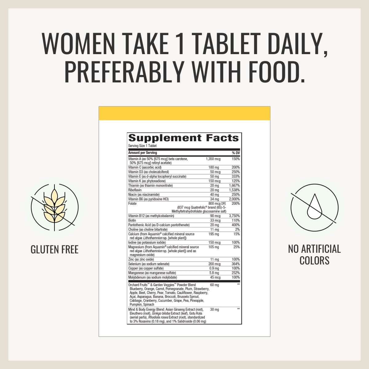 Nature's Way Alive!? Once Daily Women's 50+ Multivitamin, Ultra Potency, Food-Based Blends (60 mg per serving), 60 Tablets
