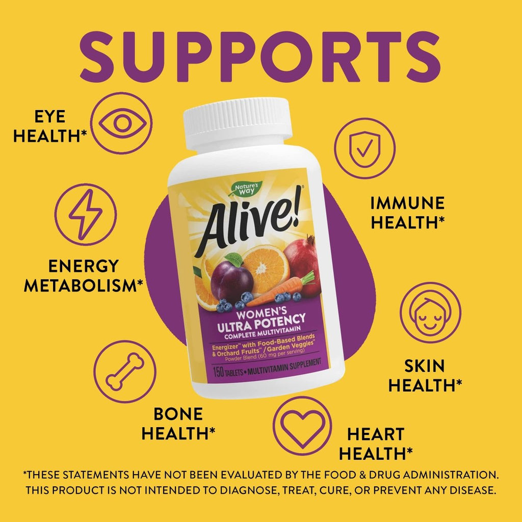 Nature's Way Alive! Women's Ultra Potency Complete Multivitamin, High Potency B-Vitamins for Women, Energy Metabolism*, 150 Tablets