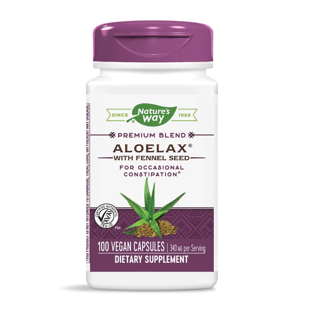 Nature's Way Aloelax, Premium Blend, with Fennel Seed, Occasional Constipation*, 340 mg, Vegan, 100 Capsules