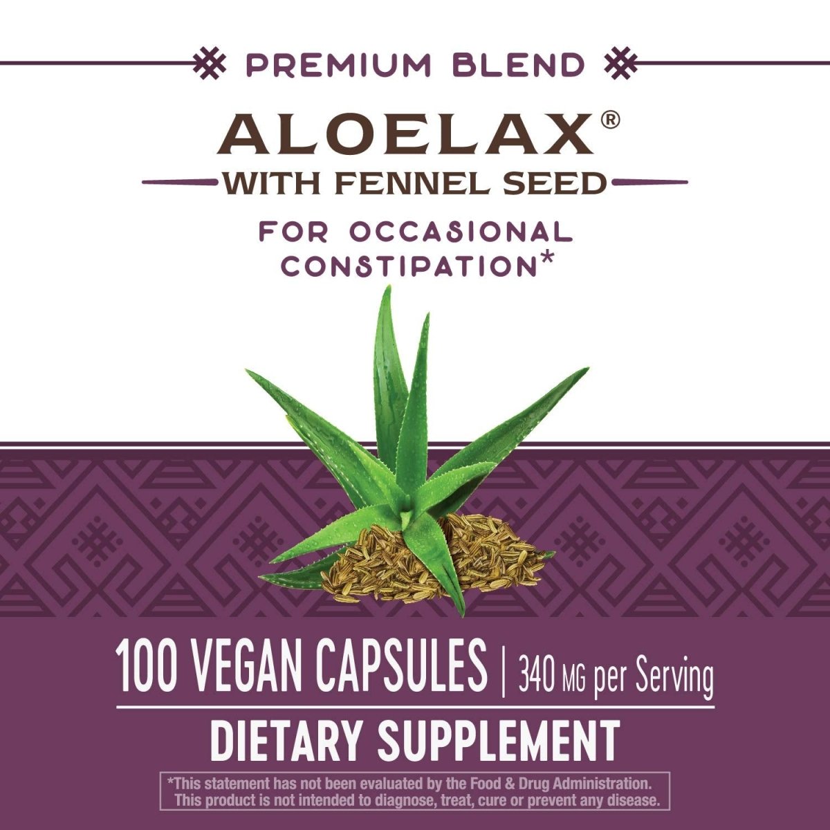 Nature's Way Aloelax, Premium Blend, with Fennel Seed, Occasional Constipation*, 340 mg, Vegan, 100 Capsules