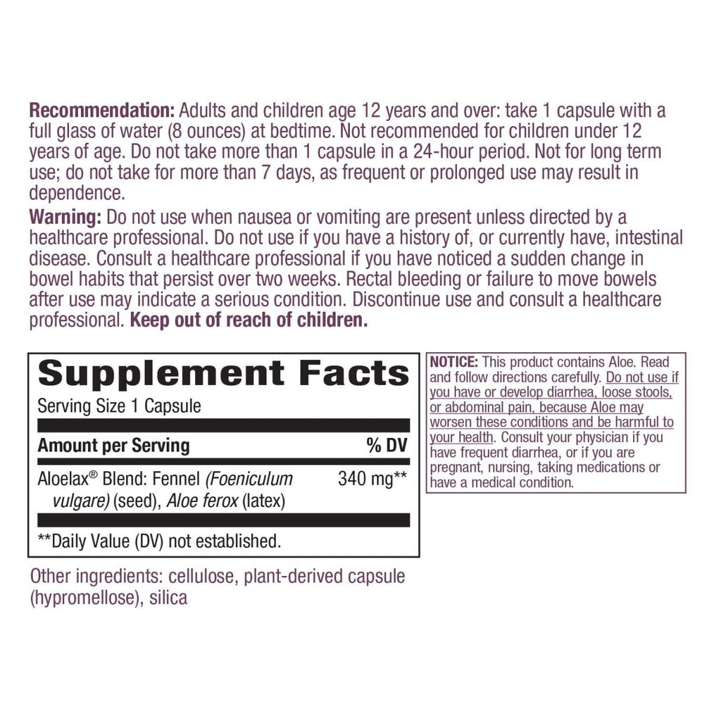 Nature's Way Aloelax, Premium Blend, with Fennel Seed, Occasional Constipation*, 340 mg, Vegan, 100 Capsules