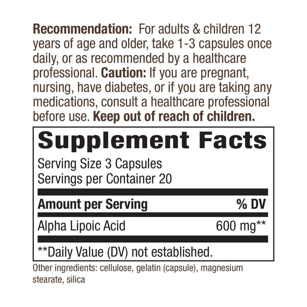 Nature's Way Alpha Lipoic Acid, Supports Healthy Nerve Function*, 600 mg per serving, 60 Capsules