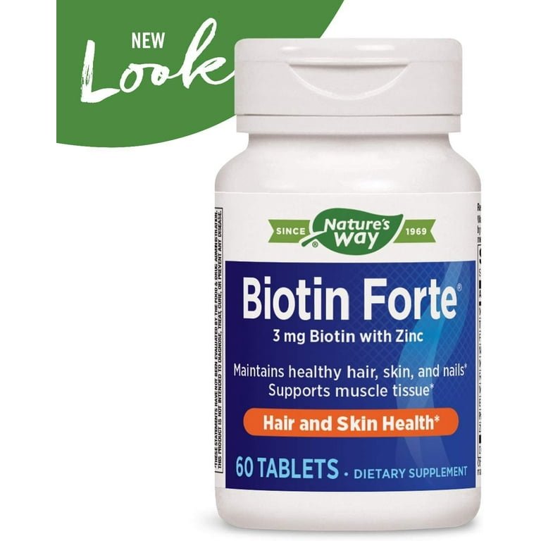 Nature's Way Biotin Forte 3mg with Zinc 60 Tablets - 2 Pack