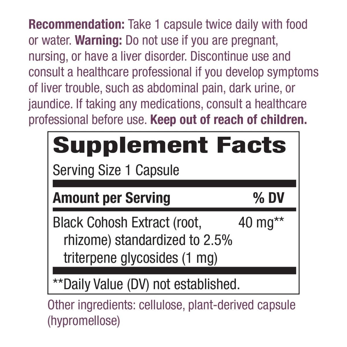 Nature's Way Black Cohosh - 40mg per Serving - Non-GMO - Gluten-Free - 120 Capsules