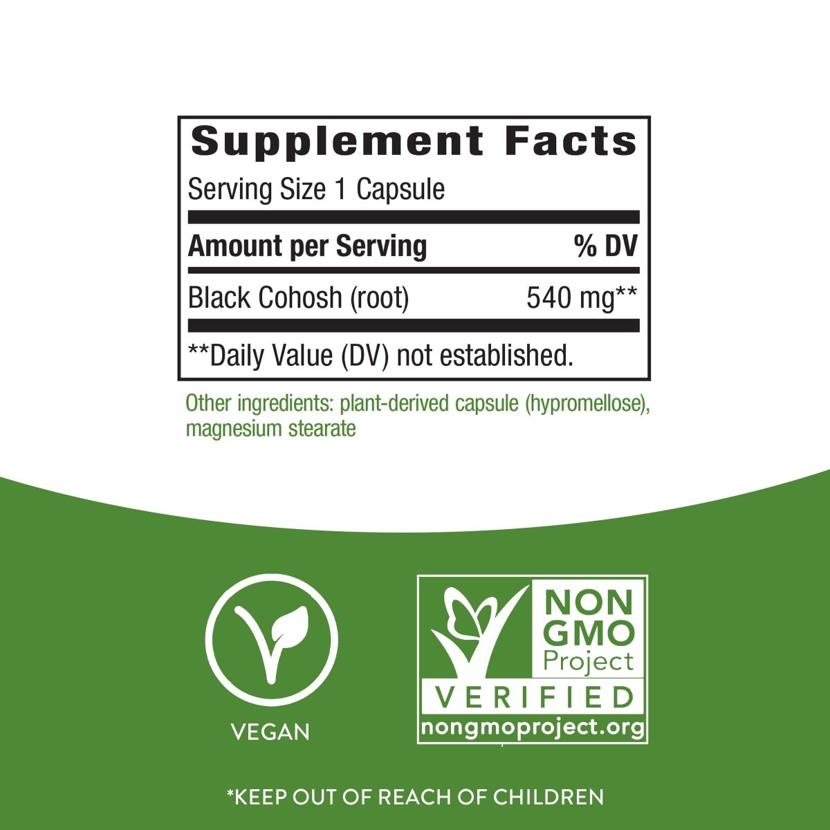 Nature's Way Black Cohosh Root, Traditional Support for Women's Health*, Non-GMO Project Verified, 180 Capsules