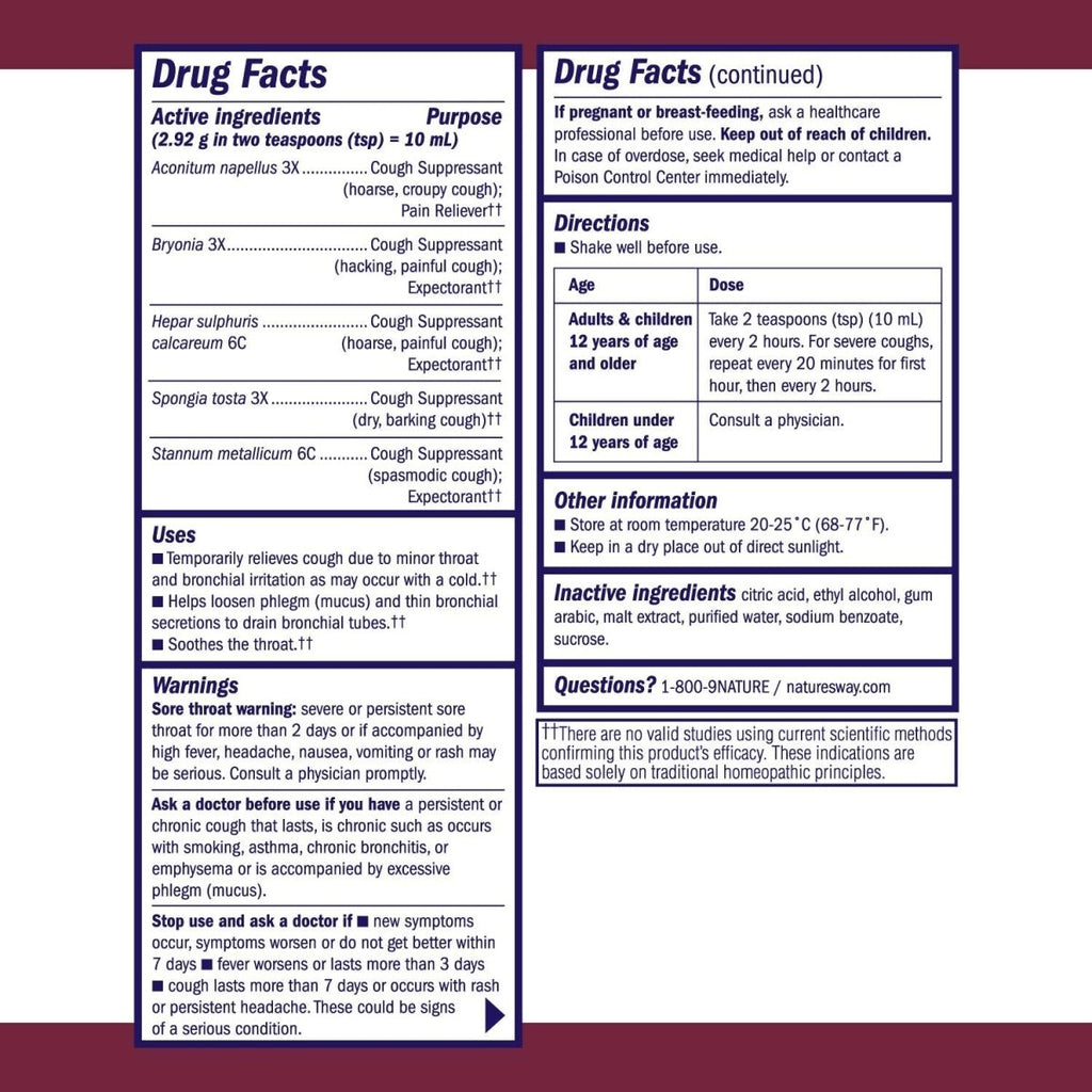 Nature's Way Boericke & Tafel Daytime Cough & Bronchial Syrup, Cough Suppressant?? & Expectorant??, Non-Drowsy, 4 Fl. Oz