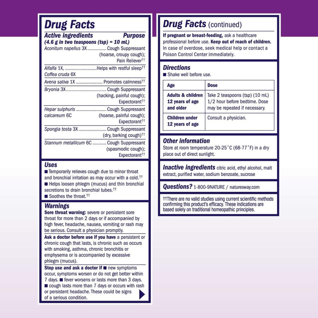 Nature's Way Boericke & Tafel Nighttime Cough & Bronchial Syrup, Cough Suppressant??, Promotes Restful Sleep??, 4 Fl. Oz