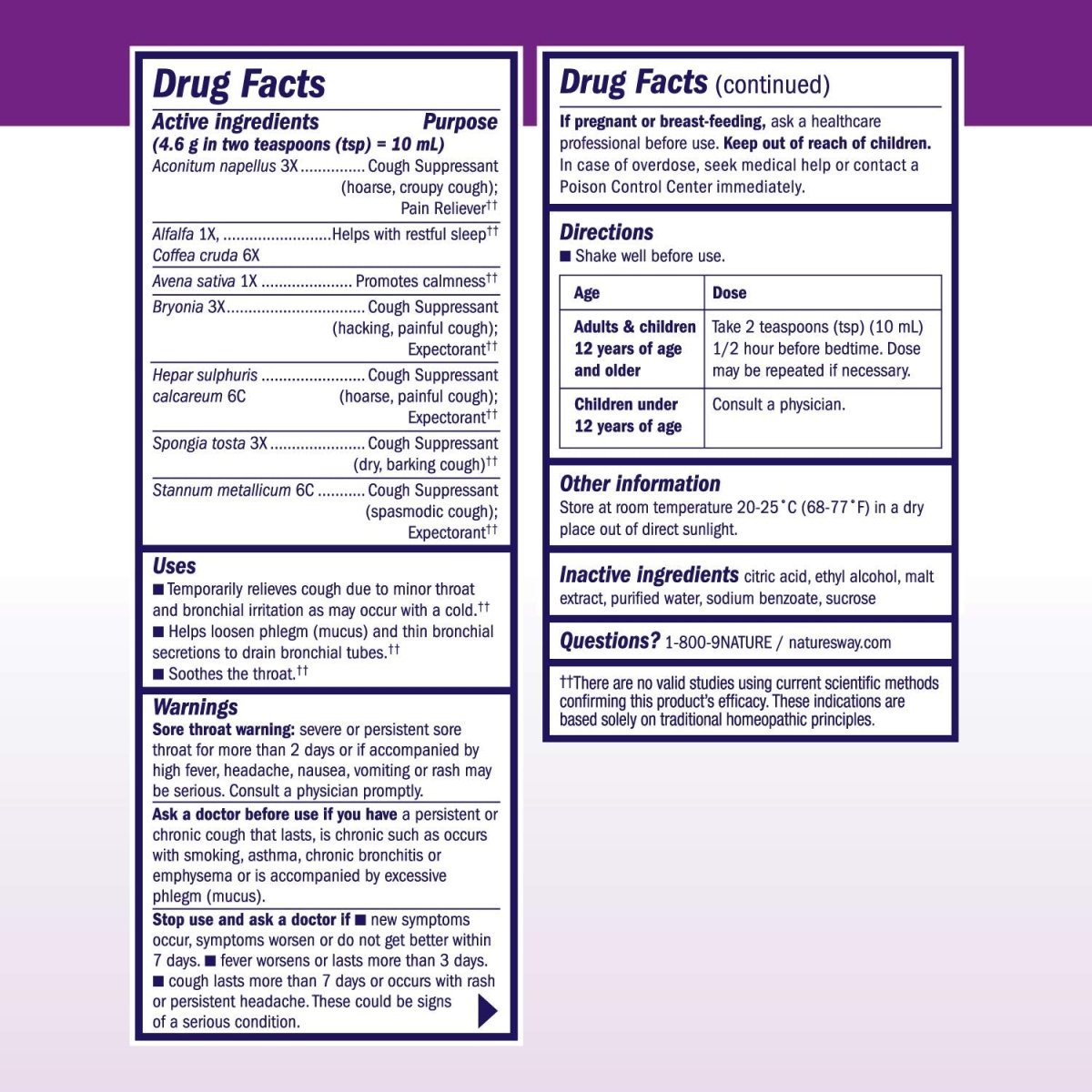 Nature's Way Boericke & Tafel Nighttime Cough & Bronchial Syrup, Cough Suppressant??, Promotes Restful Sleep??, 4 Fl. Oz