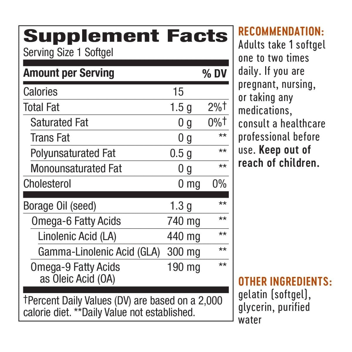 Nature's Way Borage, Cold Pressed Oil 1300mg, 60 Softgels