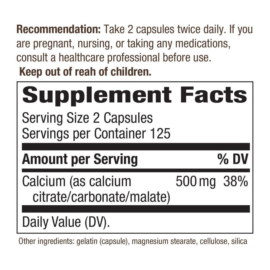 Nature's Way Calcium Citrate Complex, 500 mg per serving, 250 Capsules