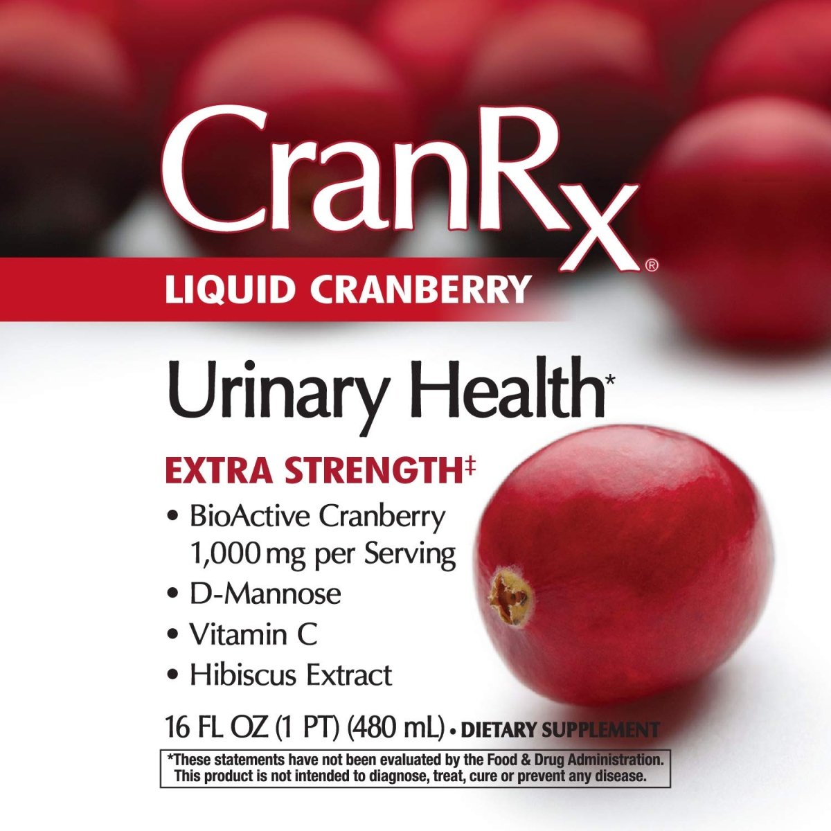 Nature's Way CranRx Extra Strength Cranberry 1,000 mg, D-Mannose + Vit C + Hibiscus, 16 fl. oz.