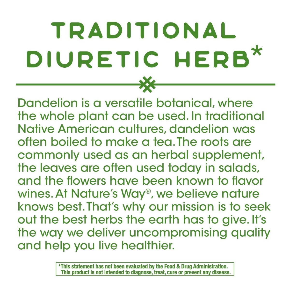Nature's Way Dandelion Root Diuretic Herb* 525 mg per Capsule Non-GMO Project Verified Gluten Free Vegan 180 Count