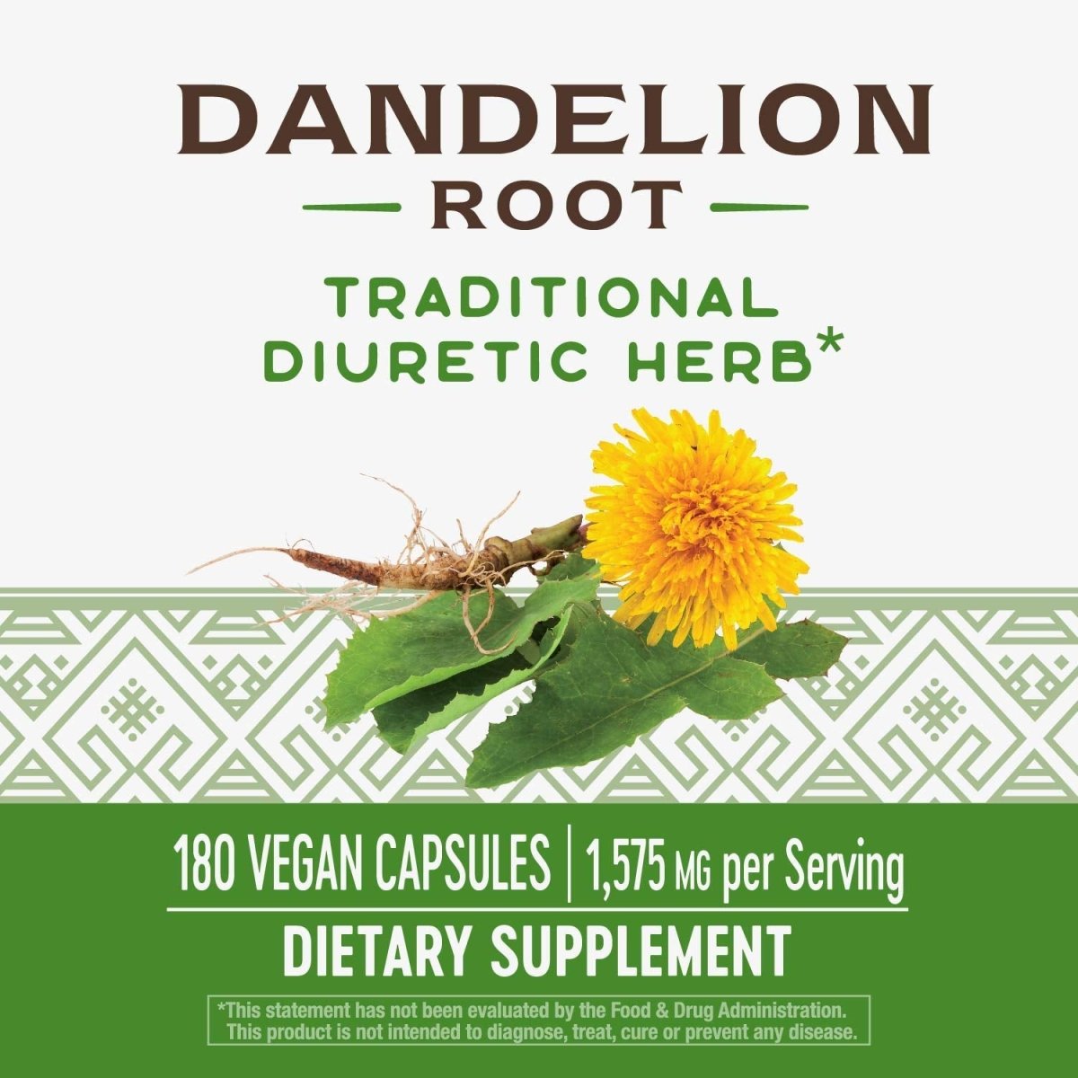 Nature's Way Dandelion Root Diuretic Herb* 525 mg per Capsule Non-GMO Project Verified Gluten Free Vegan 180 Count