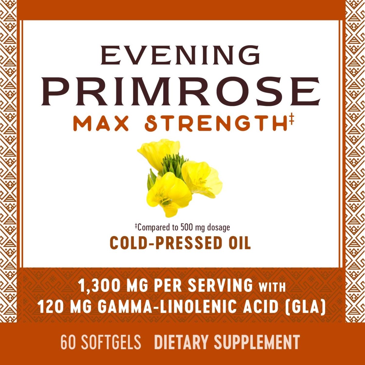Nature's Way Evening Primrose Oil, Max Strength, Cold Pressed, Unrefined, 1300mg with 120 mg GLA per serving, 60 Softgels