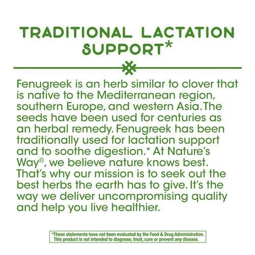 Nature's Way Fenugreek Seed, Traditional Lactation Support*, Non-GMO Project Verified, 100 Capsules