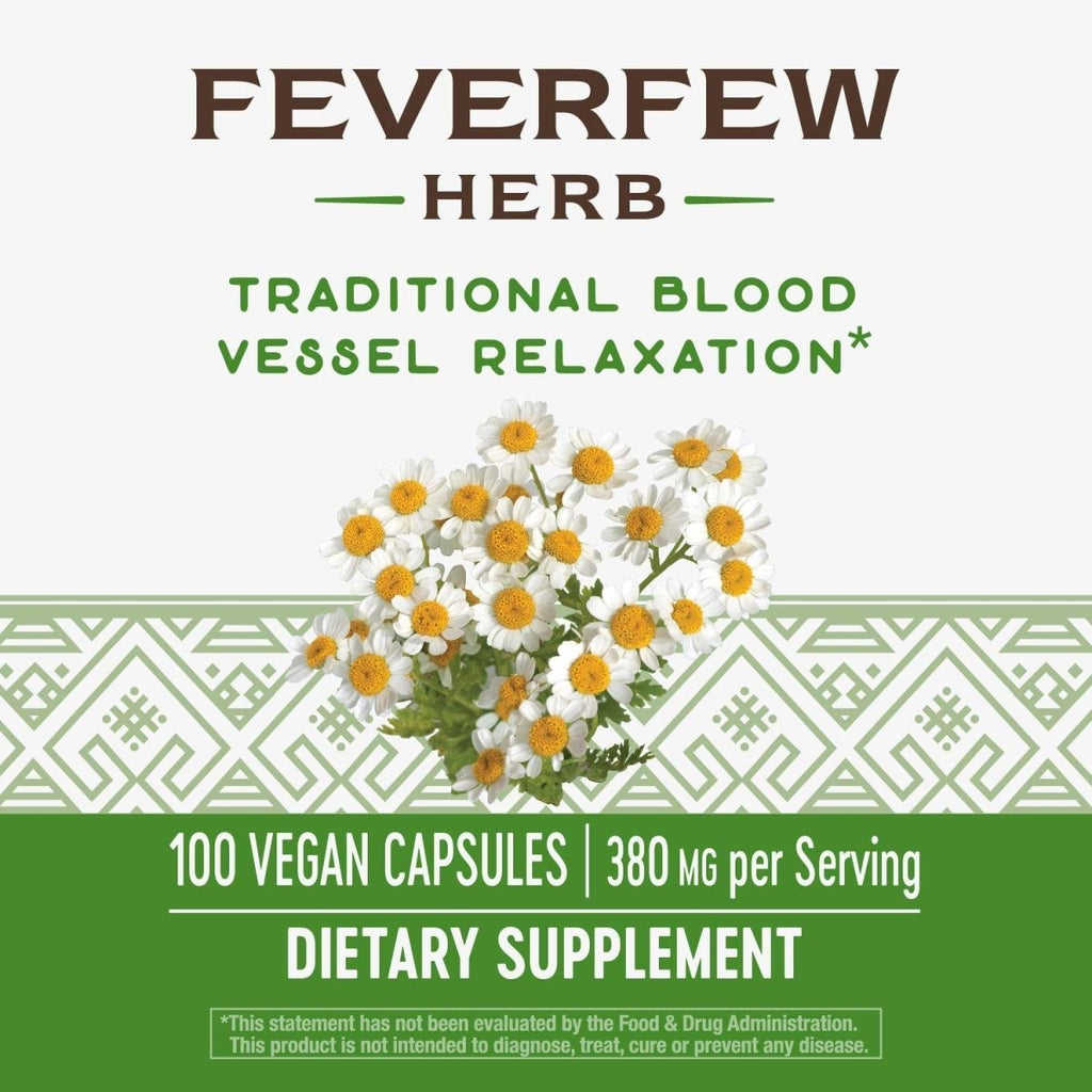 Nature's Way Feverfew Herb, Traditional Blood Vessel Relaxation*, 380 mg, 100 Vegan Capsules