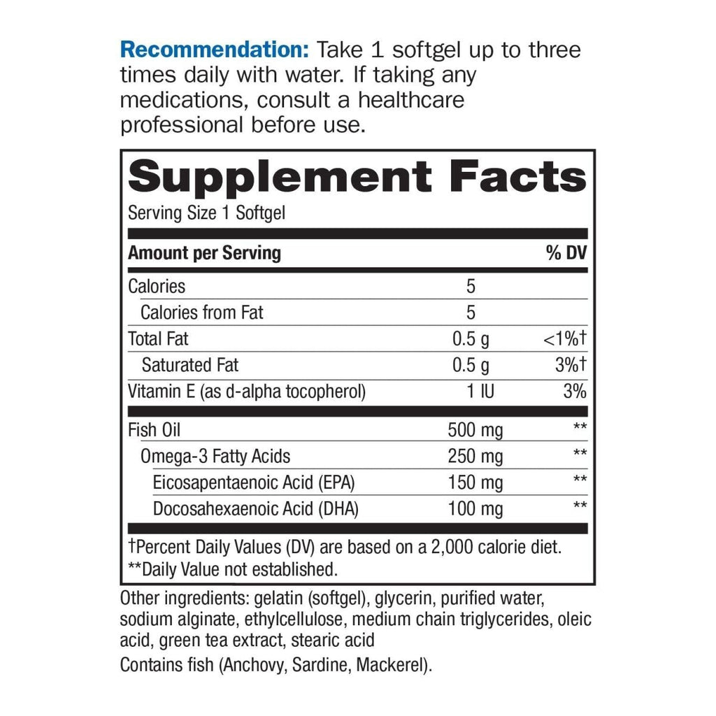 Nature's Way Fisol 50% EPA and DHA Enteric-Coated Fish Oil, No Fishy Burp-Back, 180 Softgels