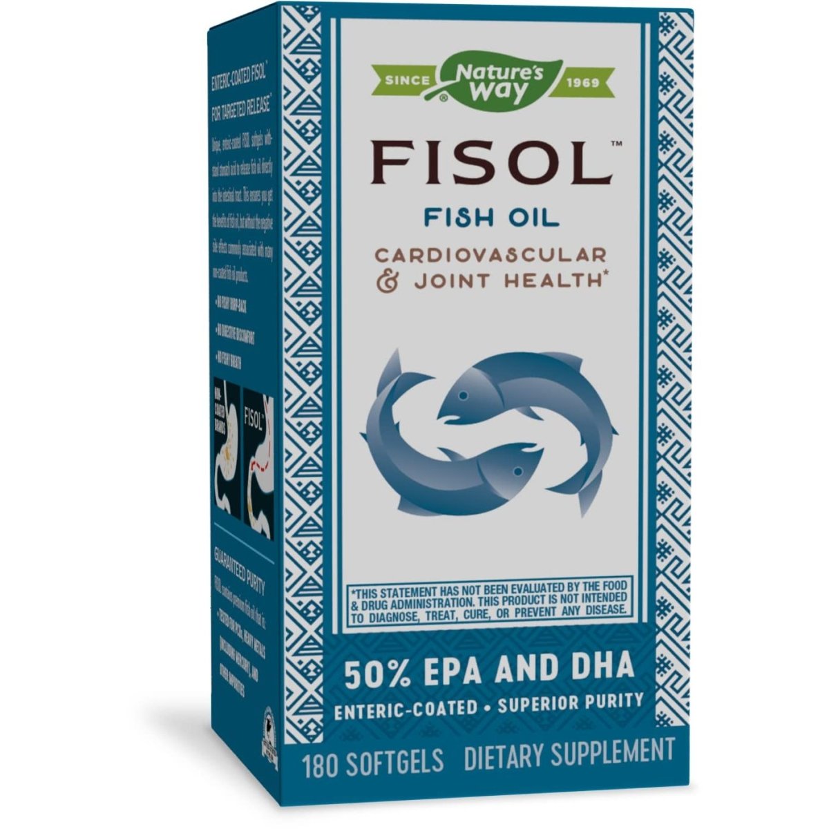 Nature's Way Fisol 50% EPA and DHA Enteric-Coated Fish Oil, No Fishy Burp-Back, 180 Softgels