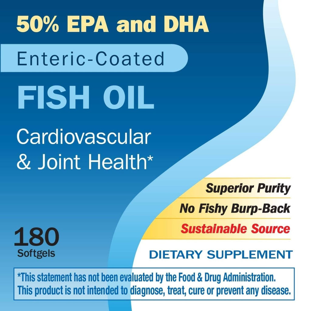 Nature's Way Fisol 50% EPA and DHA Enteric-Coated Fish Oil, No Fishy Burp-Back, 180 Softgels