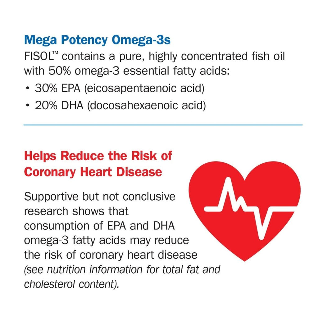 Nature's Way Fisol 50% EPA and DHA Enteric-Coated Fish Oil, No Fishy Burp-Back, 180 Softgels