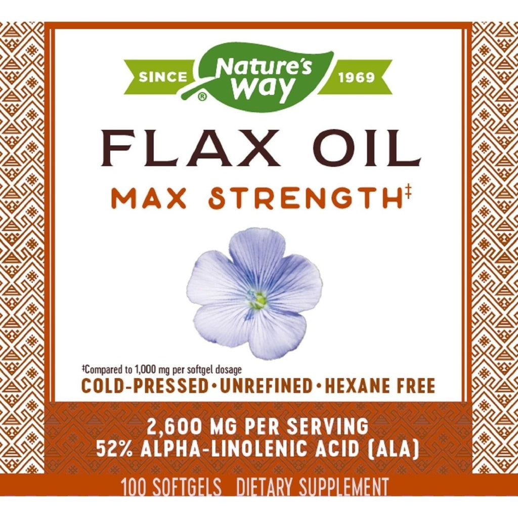 Nature's Way Flax Oil Max Strength, Cold Pressed and Unrefined, Contains Omega-3 Fatty Acid, 100 Softgels